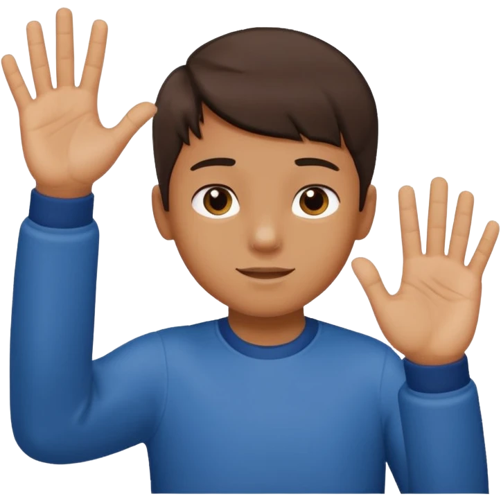 Boy his hand up on the right hand there is number 6 and the left hand number 7 emoji