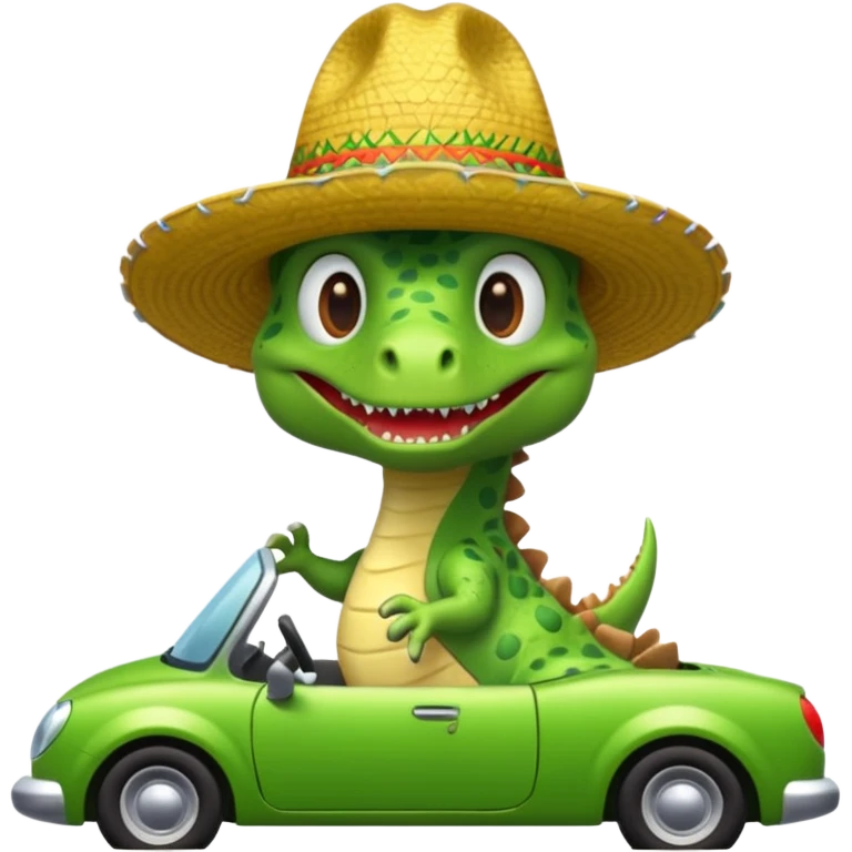 Make a dinosaur with a sombrero driving a car emoji