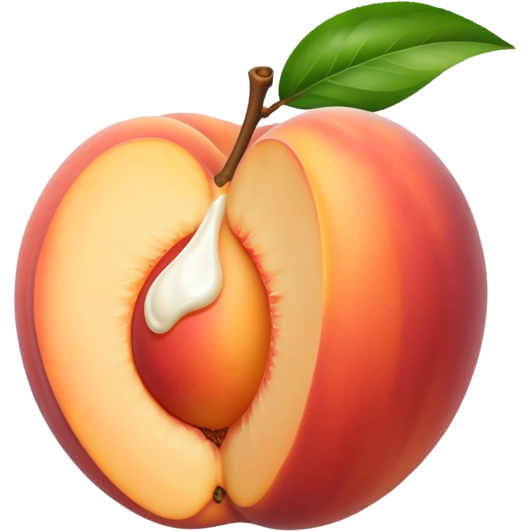Peach with an opening with milk coming out of opening emoji
