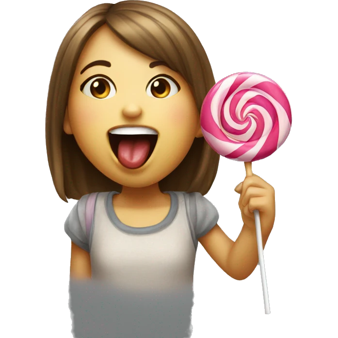 A cute girl licking a lollipop while in laughter emoji