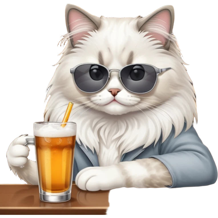 One ragdoll cat with sunglasses drinking at the bar emoji