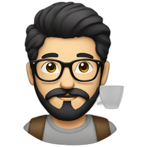 Hipster with black hair, beard and glasses drinking cappuccino   emoji