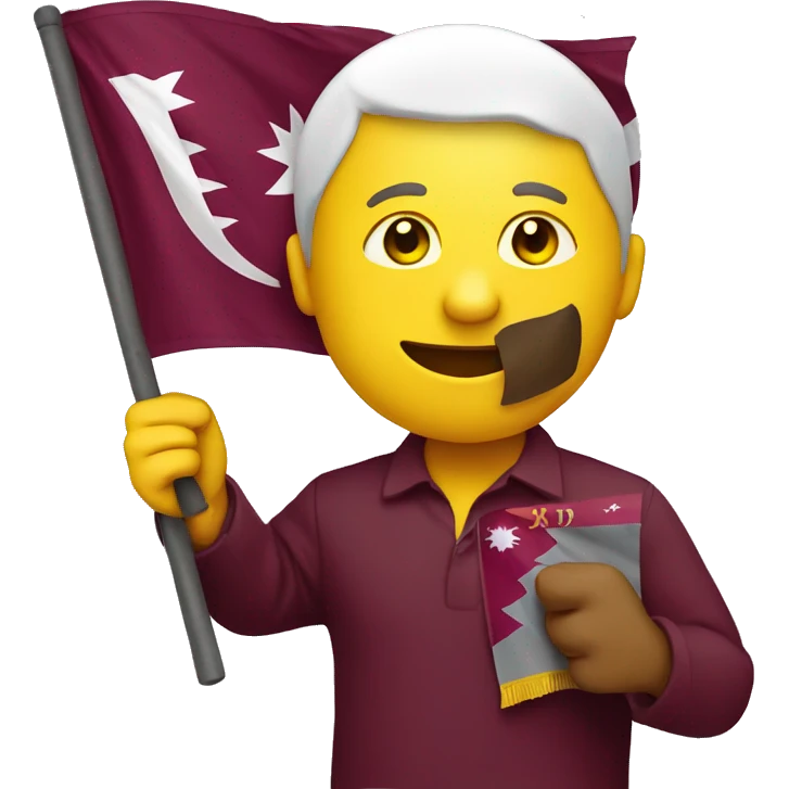 yellow emoji holding qatar flag in his hand emoji