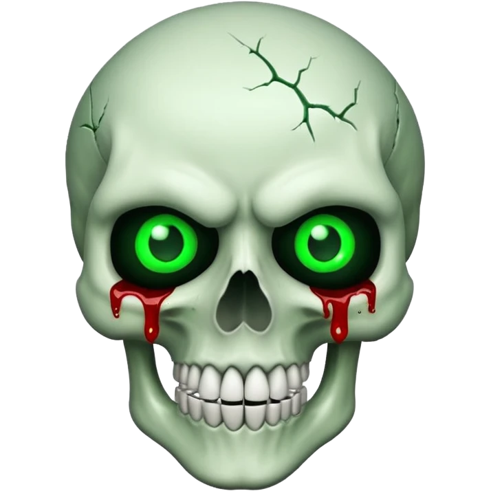 Bleeding skull with glowing green eyes and a sinister smile emoji