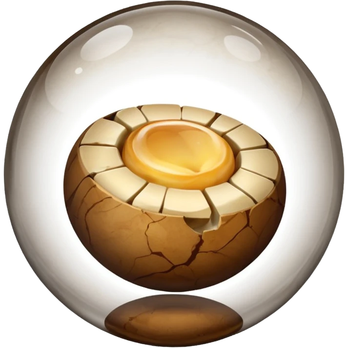 A glass marble with a half potato inside emoji