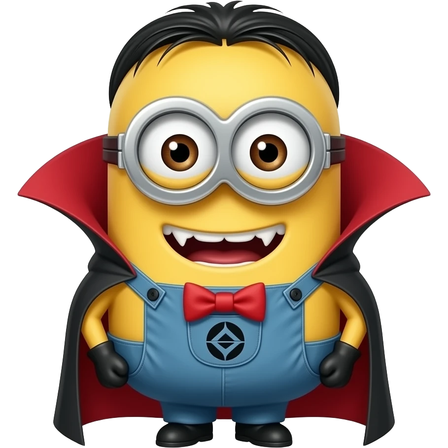 Gru from Despicable Me dressed as a friendly, heroic vampire emoji