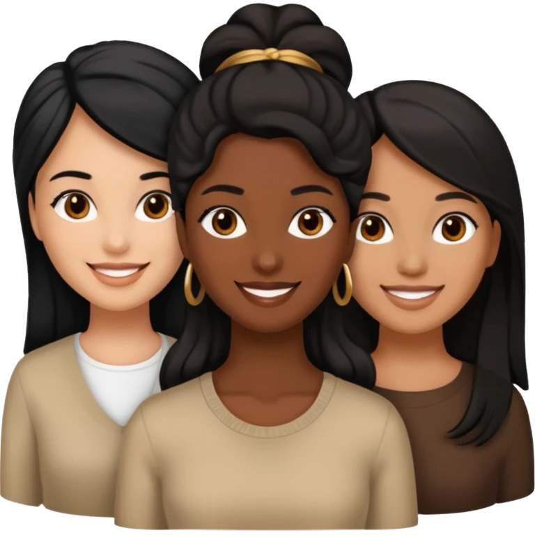 a group of 3 women, one is black, one is asian, one is indian, they all have black hair emoji