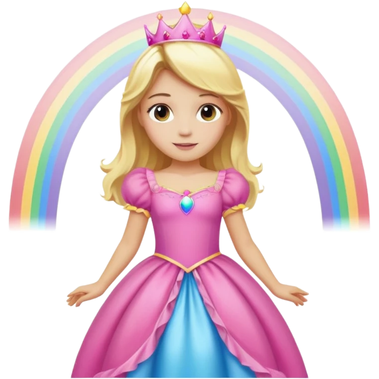 Blond girl with a big pink princess dress and a rainbow above her emoji