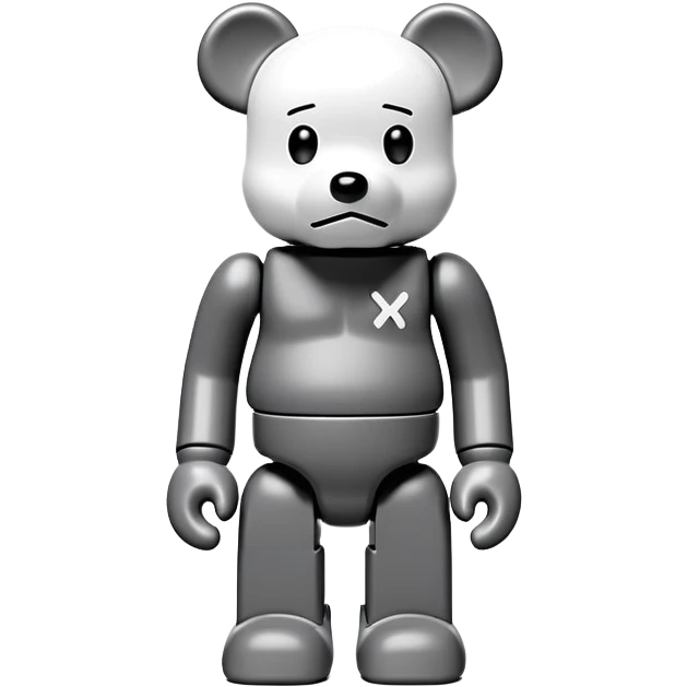 Bearbrick figure with KAWS style X eyes, simplified toy bear shape with articulated limbs emoji