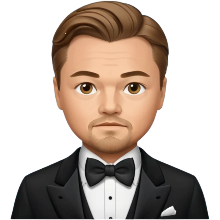 Illustrate Leonardo DiCaprio in a tuxedo with a classic suave expression. emoji