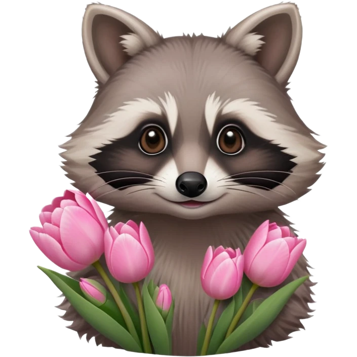A racoon holding pink tulips  emoji