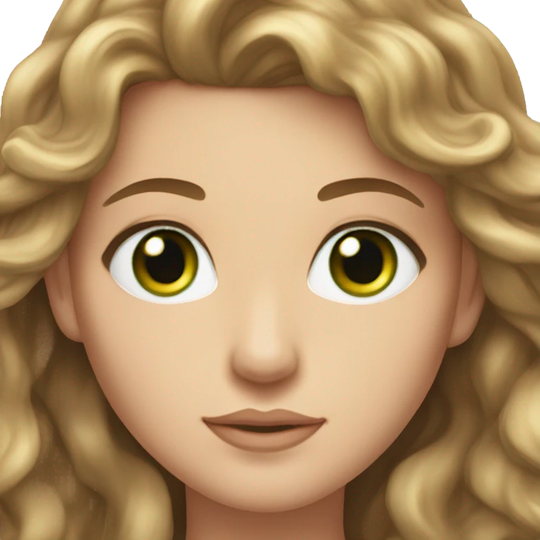 Aphrodite, long brunette hair, green eyes, light skin emoji