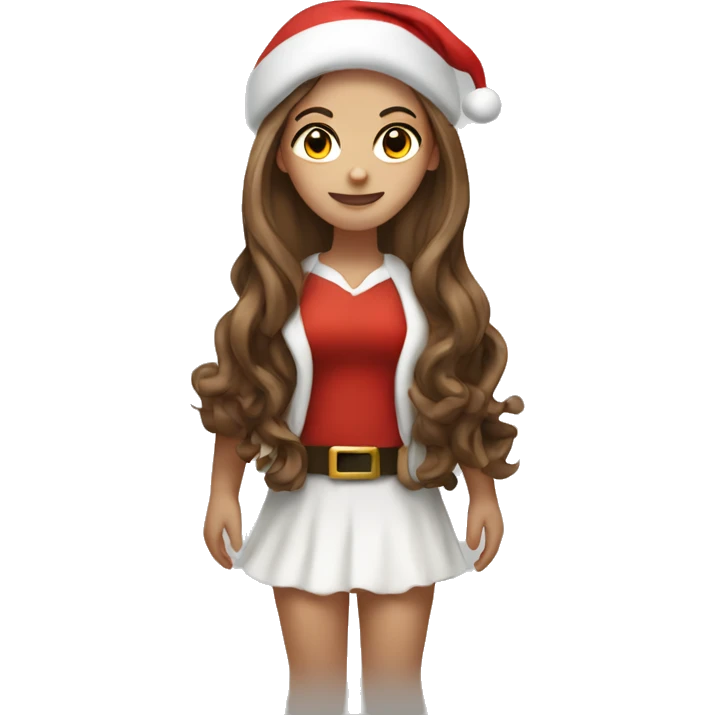 White girl with brown long hair Santa full body emoji