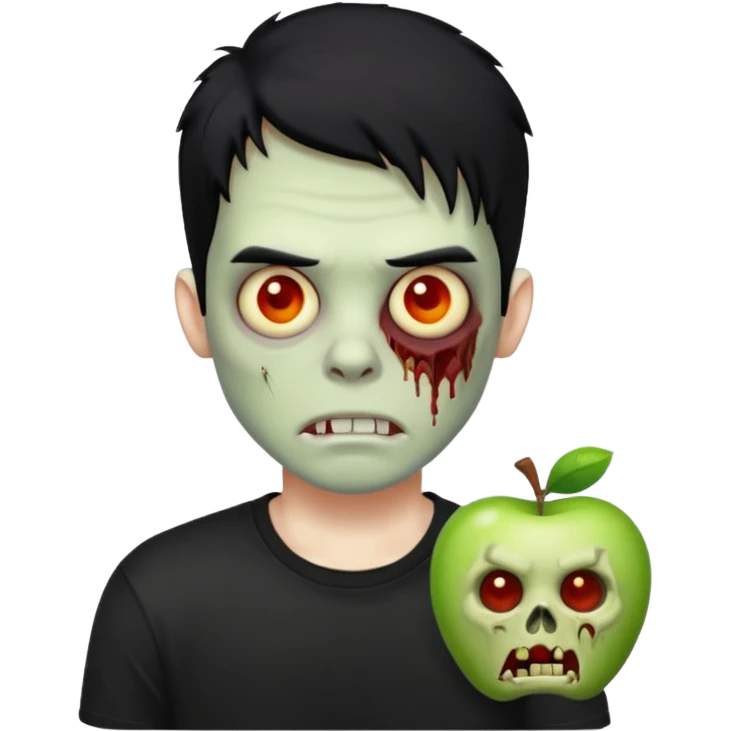 Zombie Emoji AppleIOS Style, lowfade Black Hair, and Black T-shirt emoji