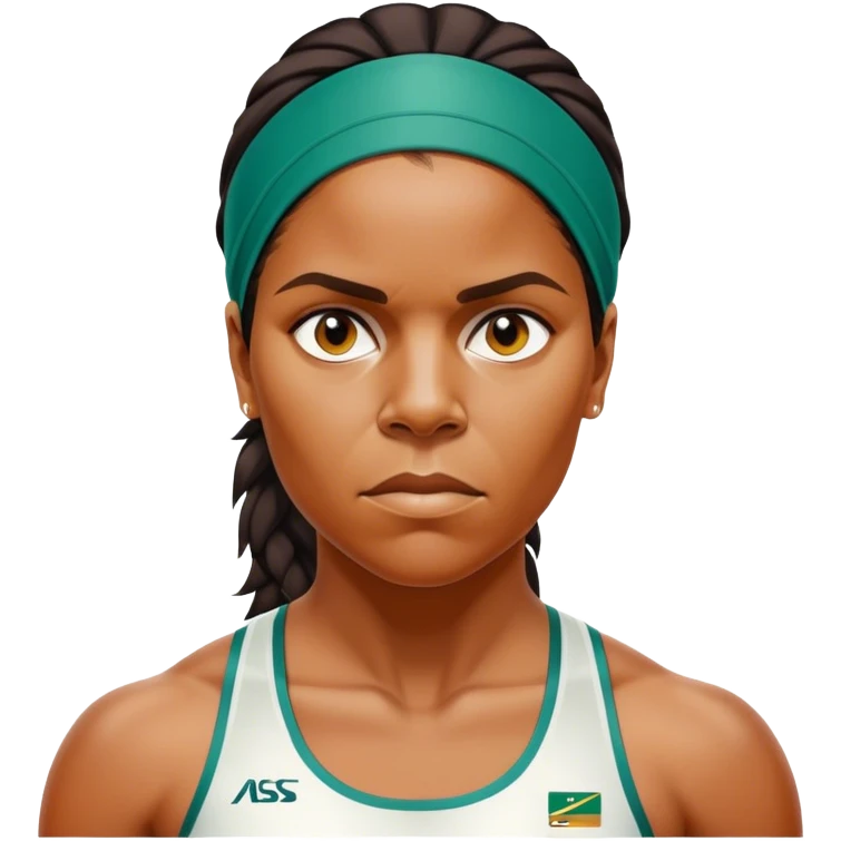 Cinematic Realistic portrait of Cathy Freeman, shown as an iconic Australian athlete with a focused, determined expression and modern athletic attire accented with subtle native motifs, rendered in dynamic, vibrant lighting emoji