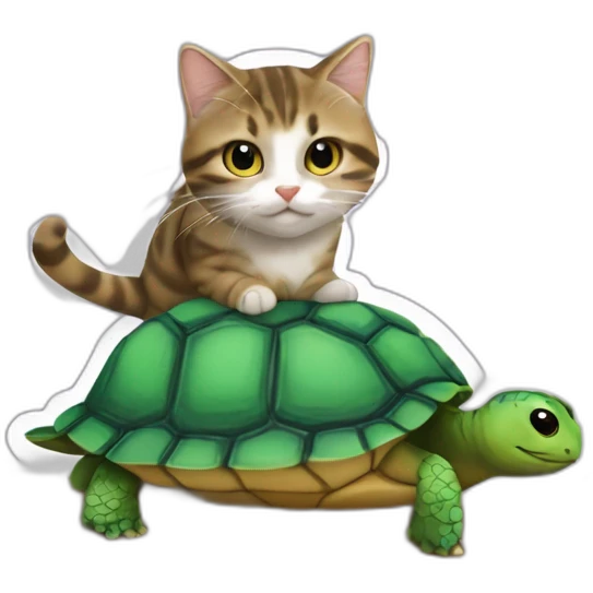 Un chat sur une tortue sur un chie'mn emoji