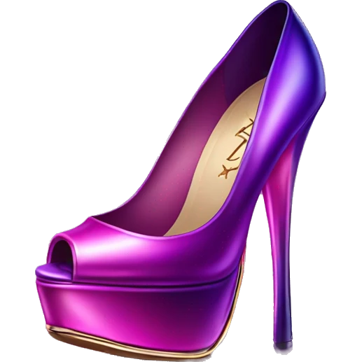Realistic isolated pair of metallic magenta to purple ombre Louis Vuitton high heel stiletto shoes. emoji