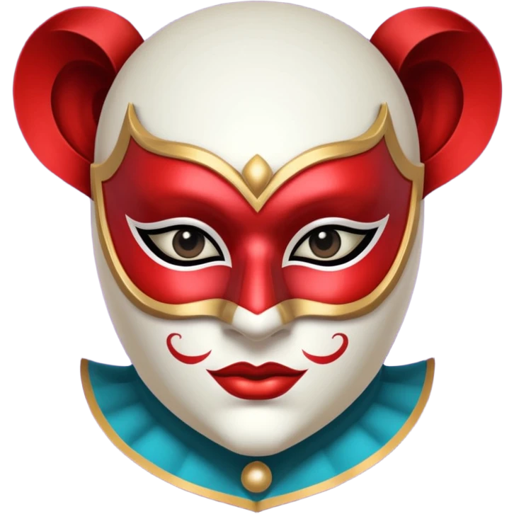 circus masked performer portrait, head and shoulders only, elegant carnival mask, dramatic costume collar, mysterious expression, 3D cartoon, mobile game icon style, clean background, no text, no watermark emoji