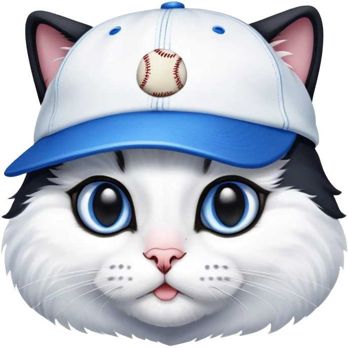 Black and white cat with blue baseball hat on emoji