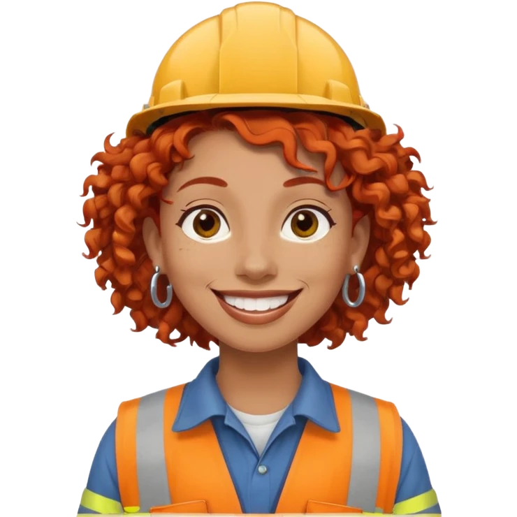 very curly red haired, earringed construction worker emoji