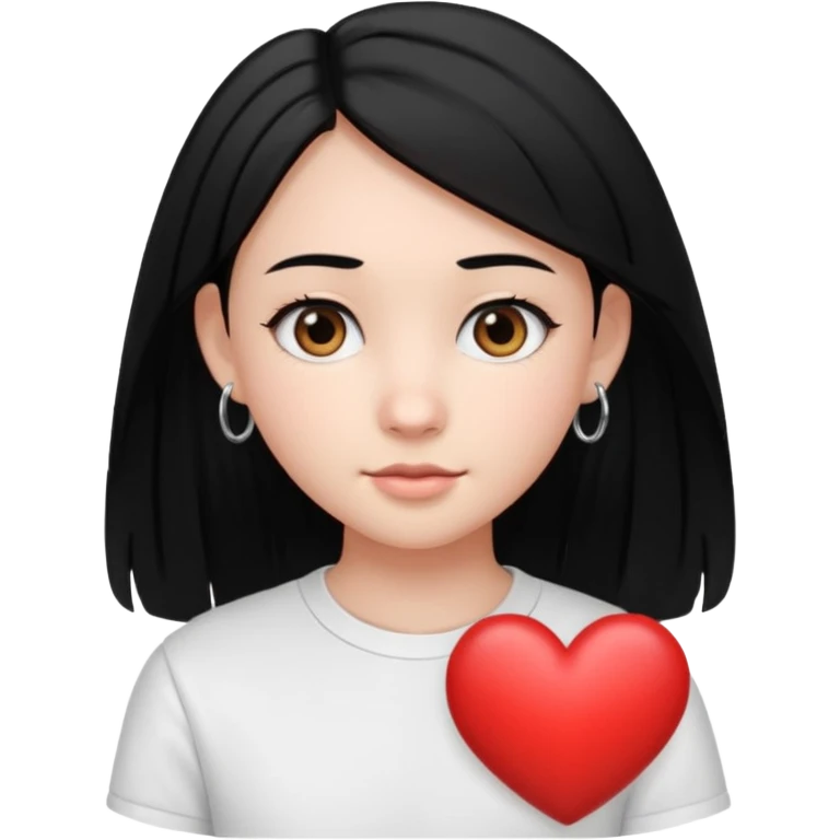 create an i phone emoji of a young 8th grade school girl, with fair skin, heart shape face, has medium length straight black hair and with hoops earrings. emoji