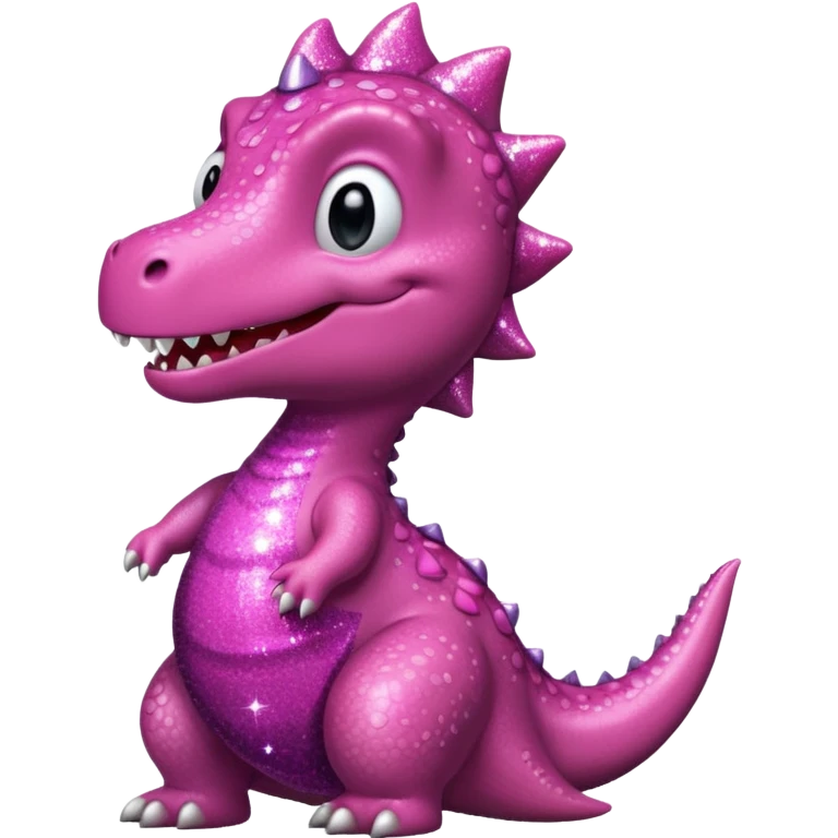 dino in a pink sparkly dress, smiling emoji