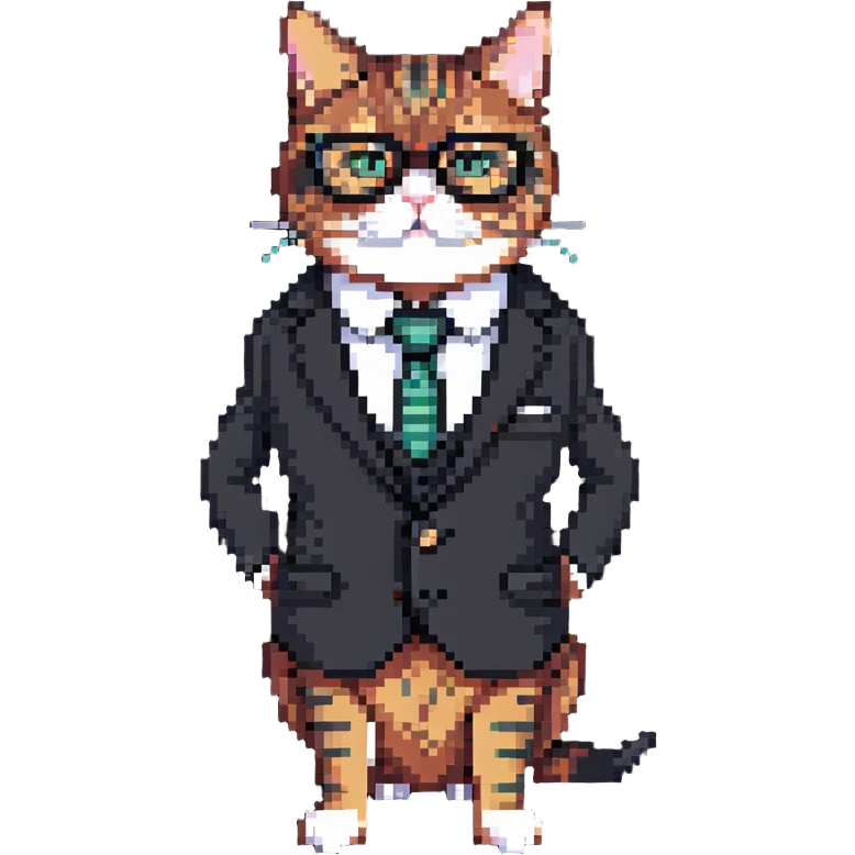 business cat with glasses looking like an office boss, wearing a suit and tie emoji