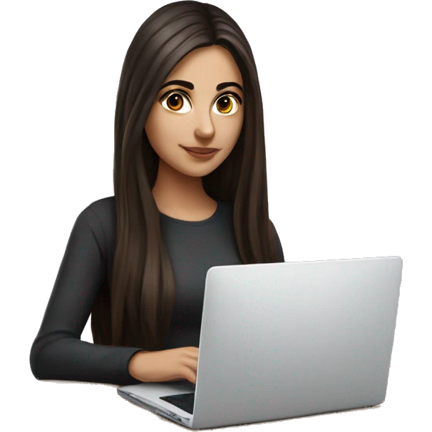 Hyperrealistic Beautiful Armenian girl, brunette, long hair, Black eyes, typing on laptop emoji