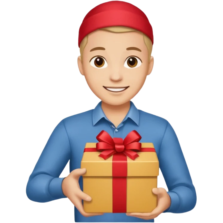 The smiling young man handed over his beautiful box. emoji