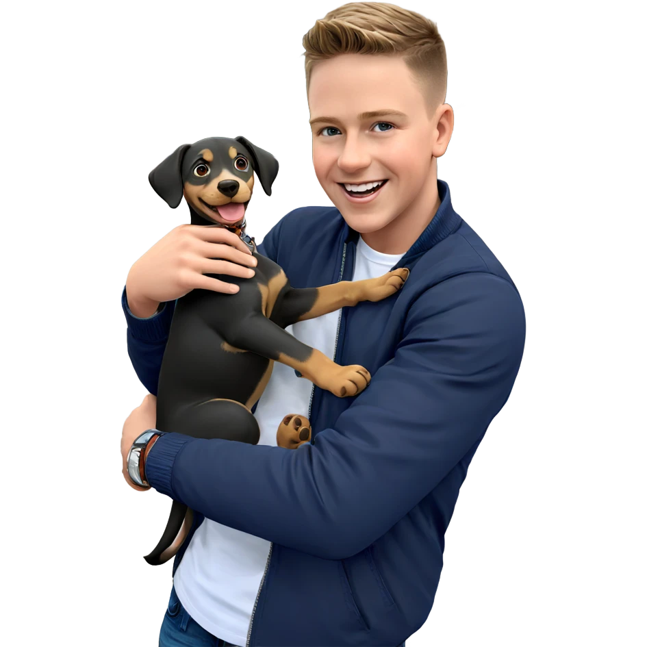 smiling boy with dog outdoors emoji