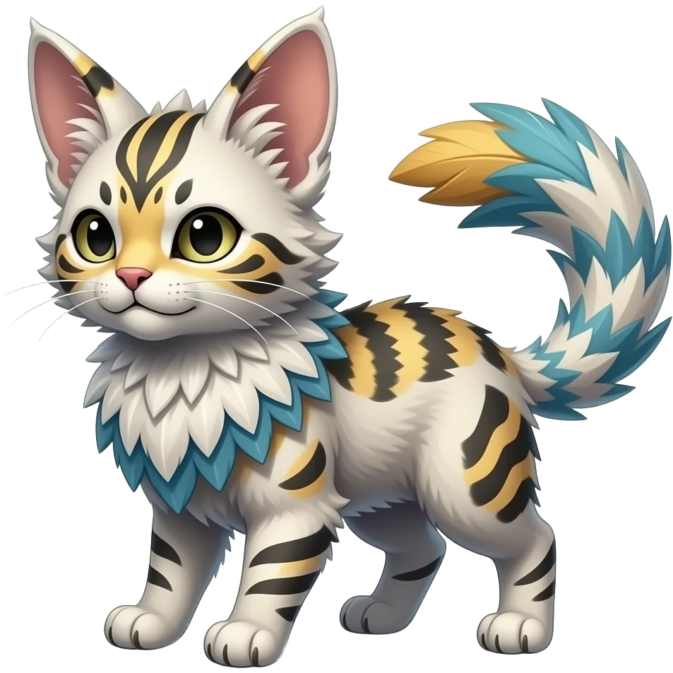 Futuristic furry fluffy floofy feathery tribal marked Genet-Absol-Kyurem-Zeraora-Primagen-fusion-creature with big wide ears emoji