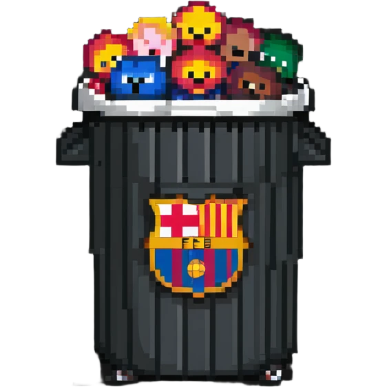 Barcelona soccer team in a trash can emoji