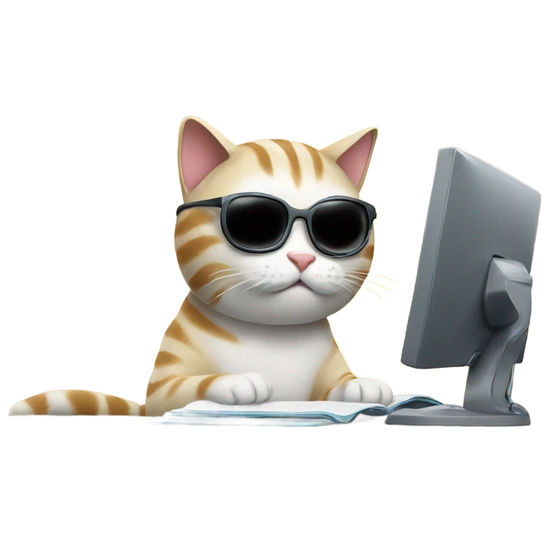 Cat taking exam on computer emoji