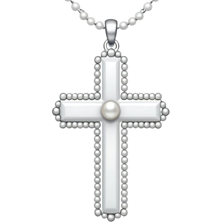 Elegant emoji icon of a white cross made of white beads, glossy surface, and white bead chain subtle shadows, pure white palette emoji
