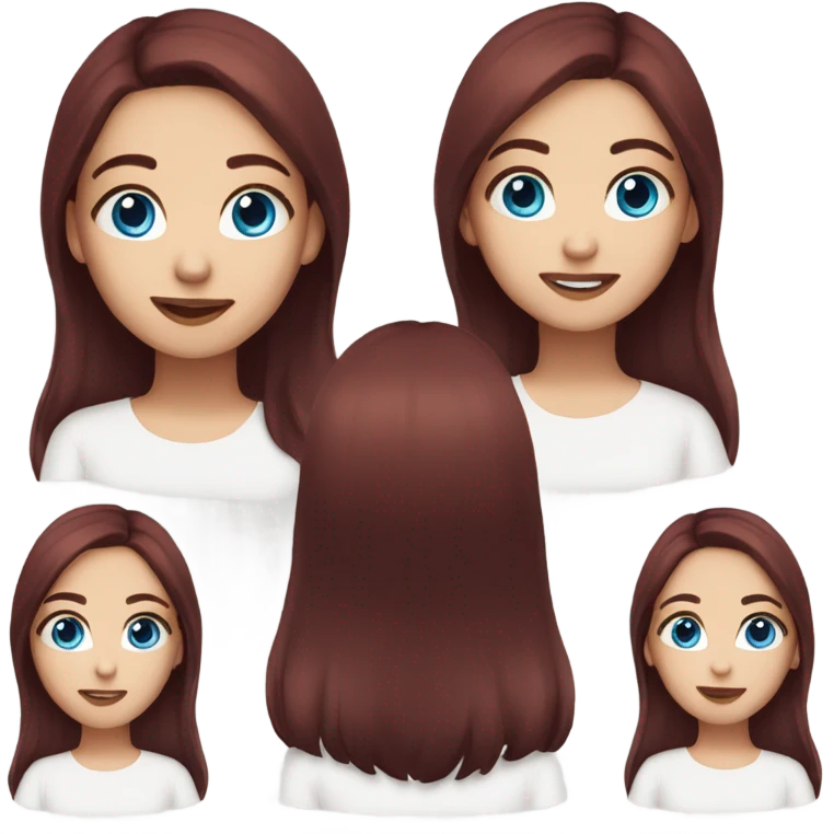 Beautiful girl, dark red hair, straight hair，long hair, blue eyes emoji