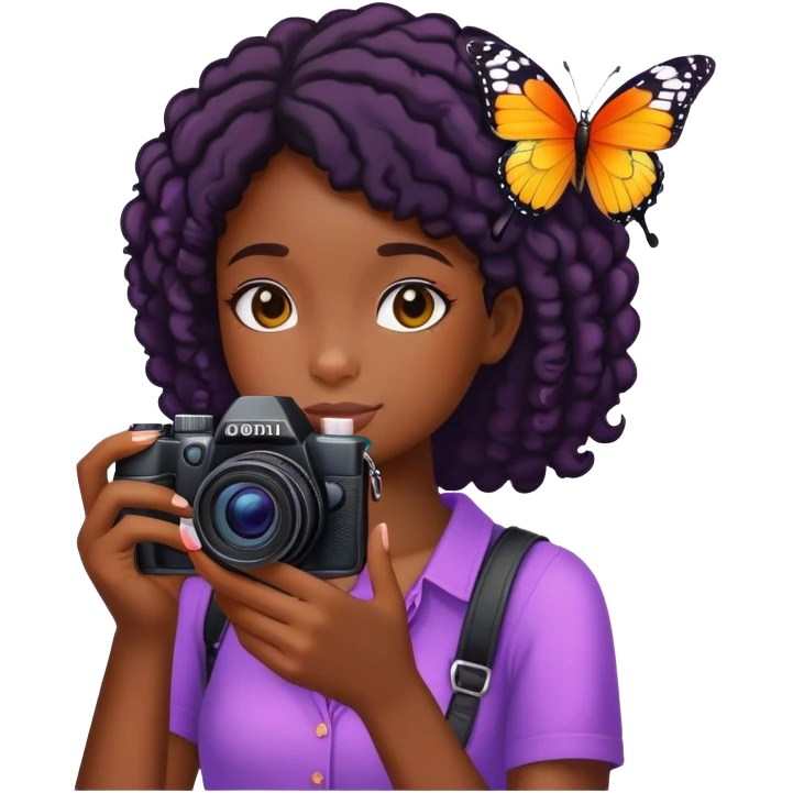 A BLACK girl with a camera taking a photoemoji WITH BUTTERFLY FLYING emoji
