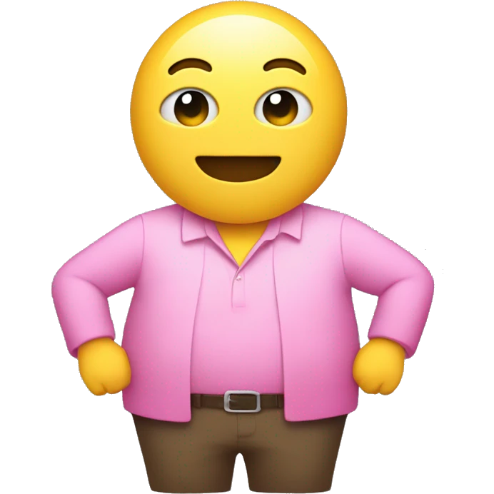 yellow man with small head and big circular belly wearing pink shirt. Very very shrt arms and legs emoji