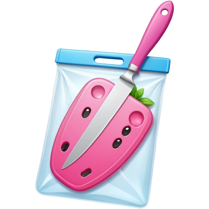 a cutting board with pink knife in bag emoji