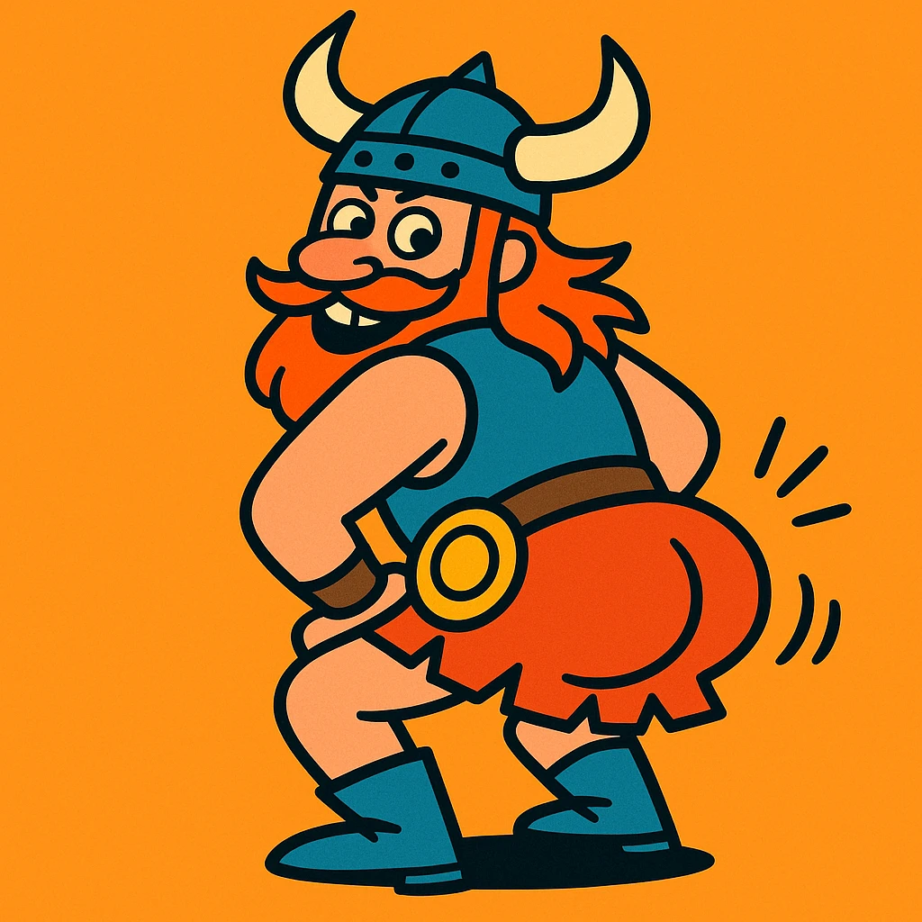 twerking viking, energetic, bold lines, humorous expression emoji
