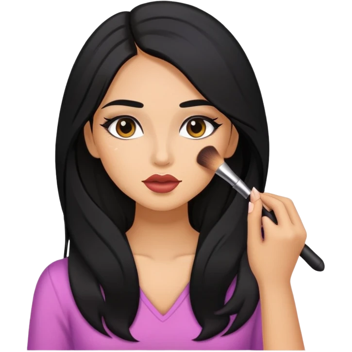 Girly girl long black hair, putting on makeup emoji