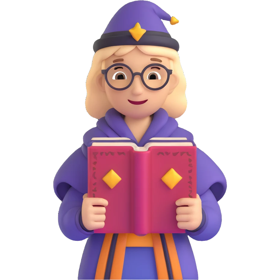 storyteller with magical book emoji