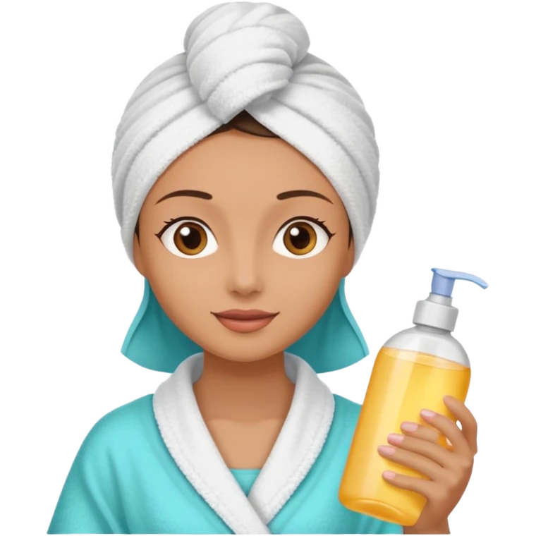woman with a towel on her head and shampoo in her hand emoji