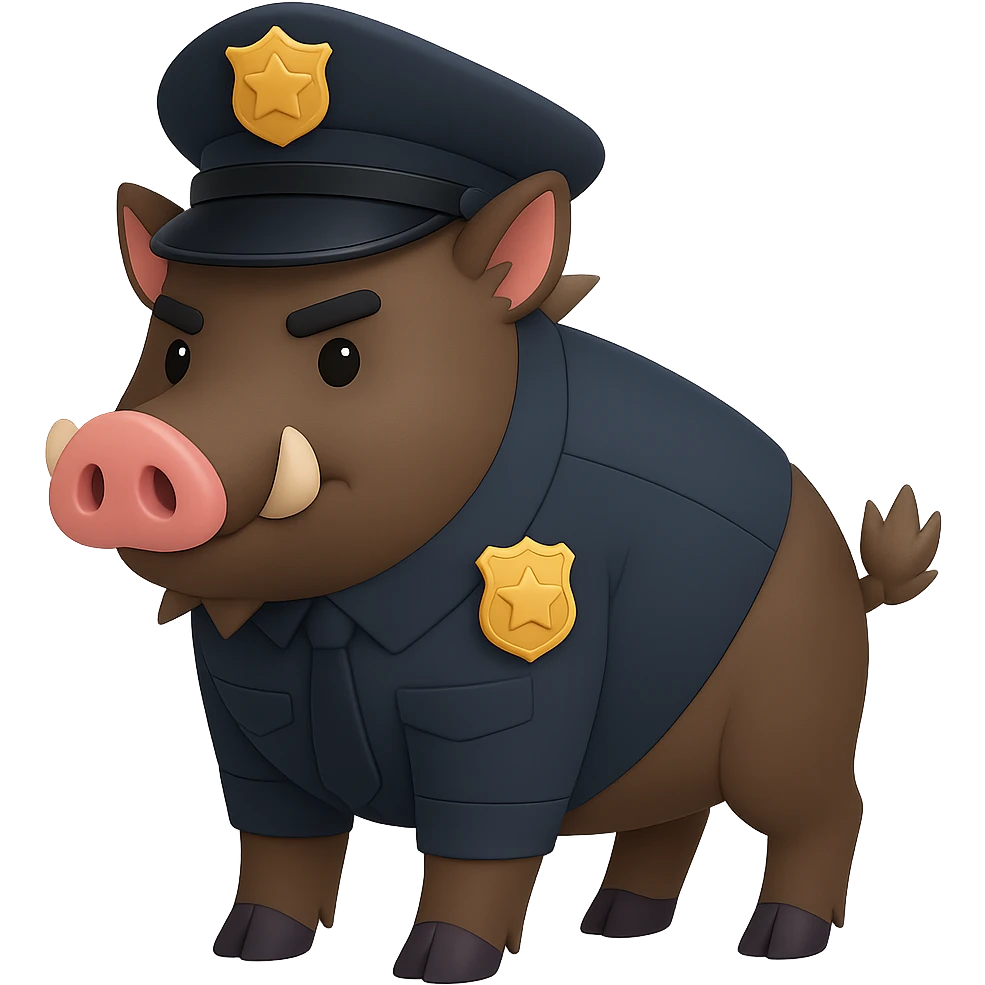 Make the wild pig appear as a police officer, keeping the 3D emoji style, with no background. emoji