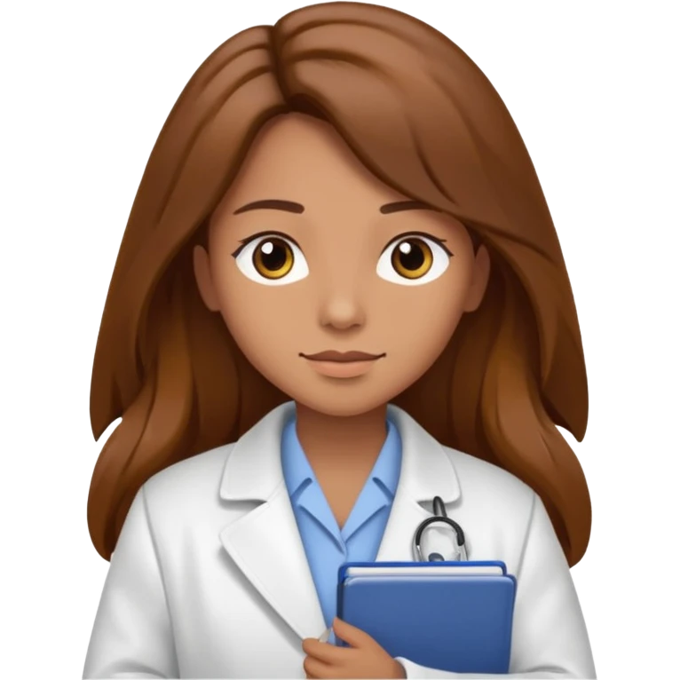psychiatrist or therapist, mental health professional with notebook dressed like ad doctor with long brown hair  emoji