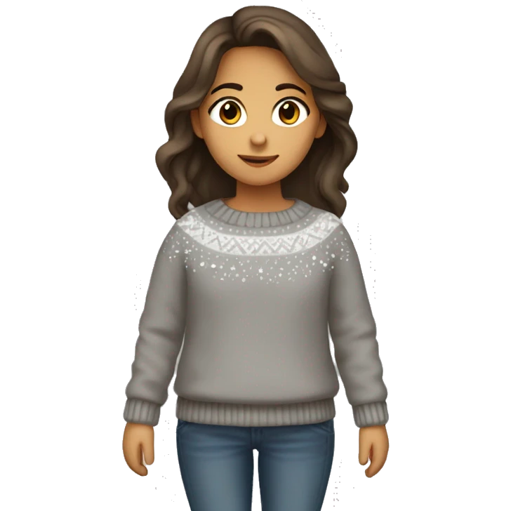 winter, christmas, hispanic, long brown hair, girl, brown eyes, child, full body, grey sweater emoji