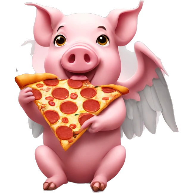 Pig with wings eating pizza emoji