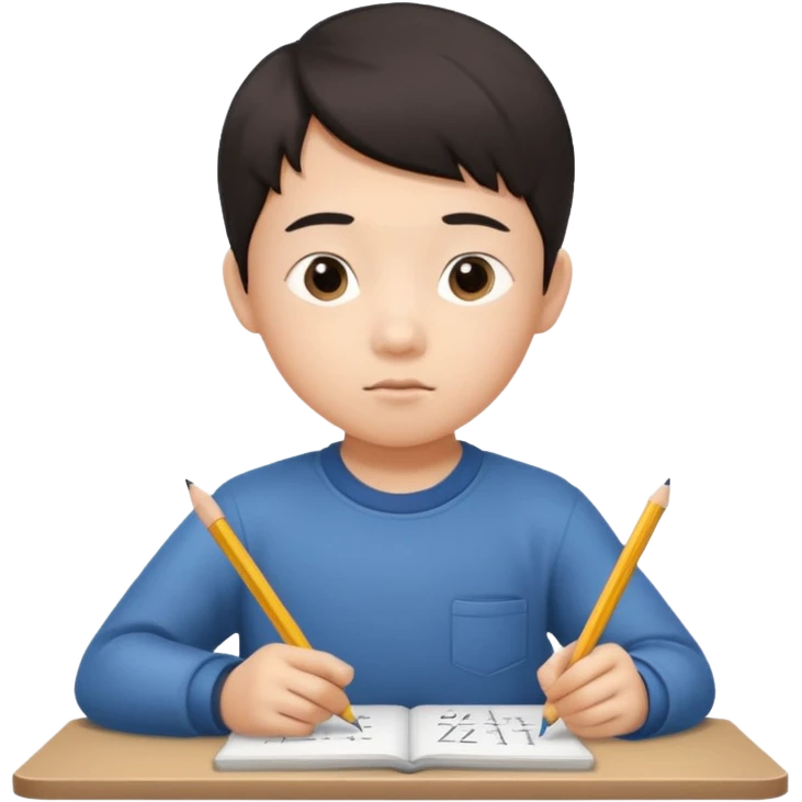 A Asian kid doing his math homework  emoji