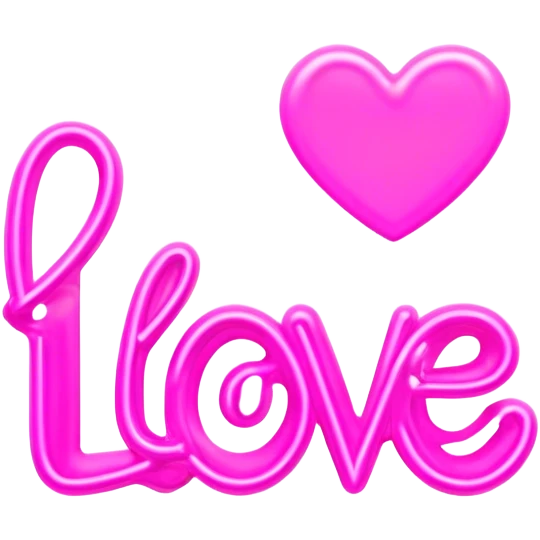 Pink neon sign with the word love emoji