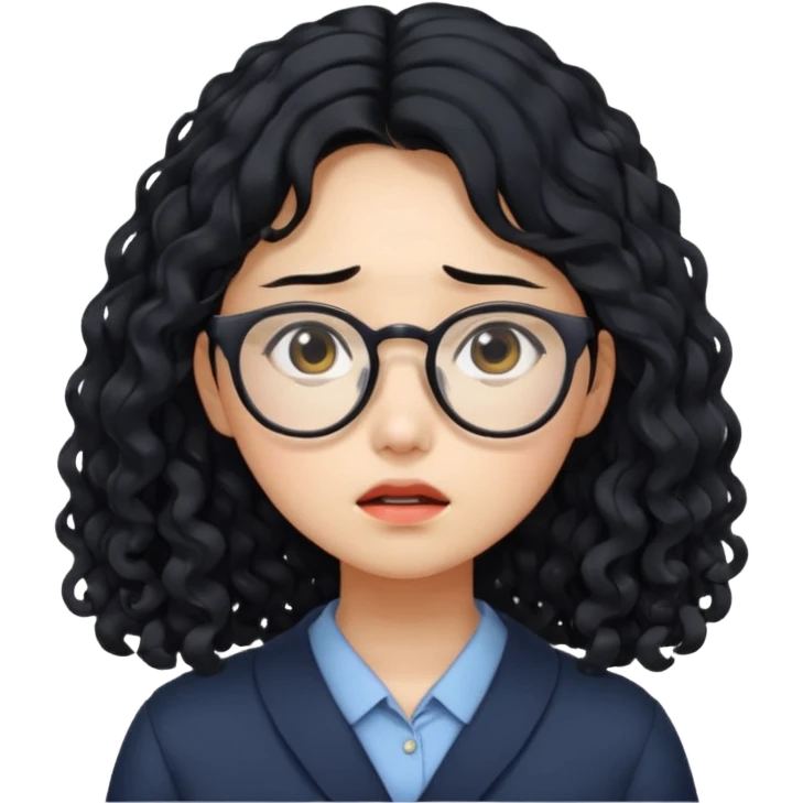  Korean female college student with a worried face , long curly hair  emoji