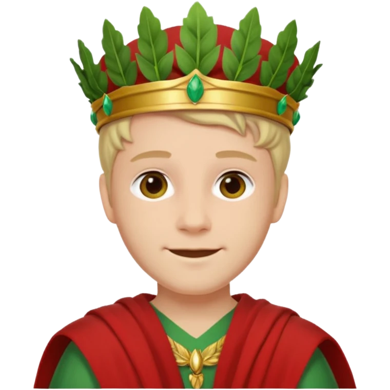 Jules César with green laurel crown, red toga, subtle smile emoji
